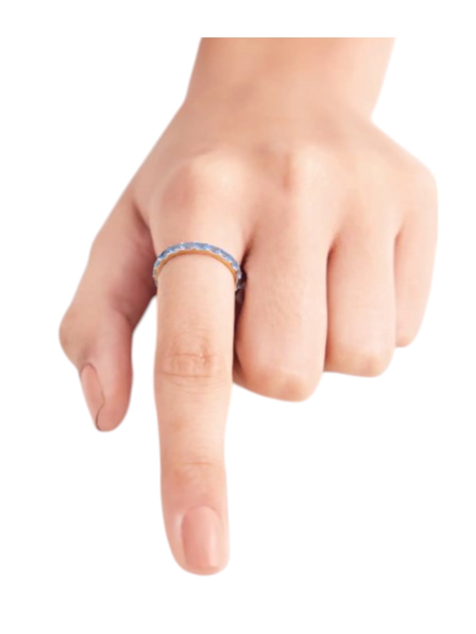 Blue Topaz Baguette Eternity 925 Sterling Silver Light Weight Ring For Women By Kesardeep
